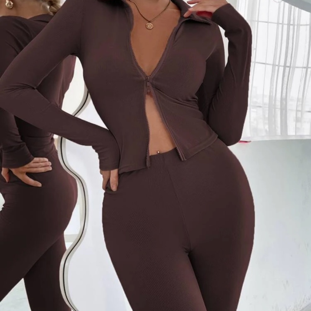 SHEIN Brown Legging Set Split Hems